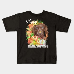 Dachshund Dog Owner Thanksgiving Celebration Harvest Theme Kids T-Shirt